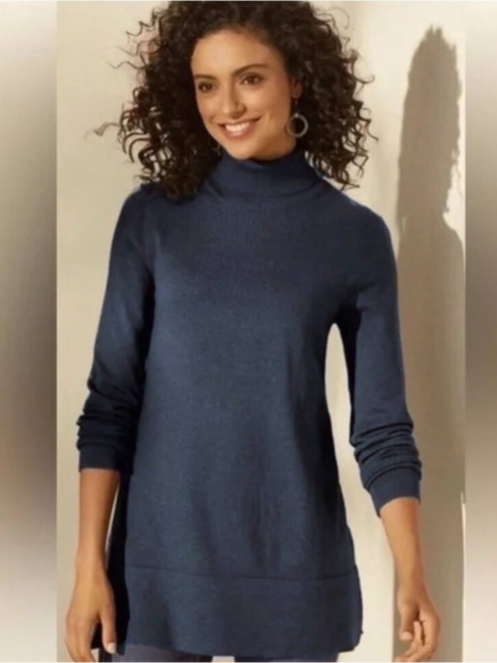 Soft Surroundings Slate Blue Turtleneck Tunic Sweater